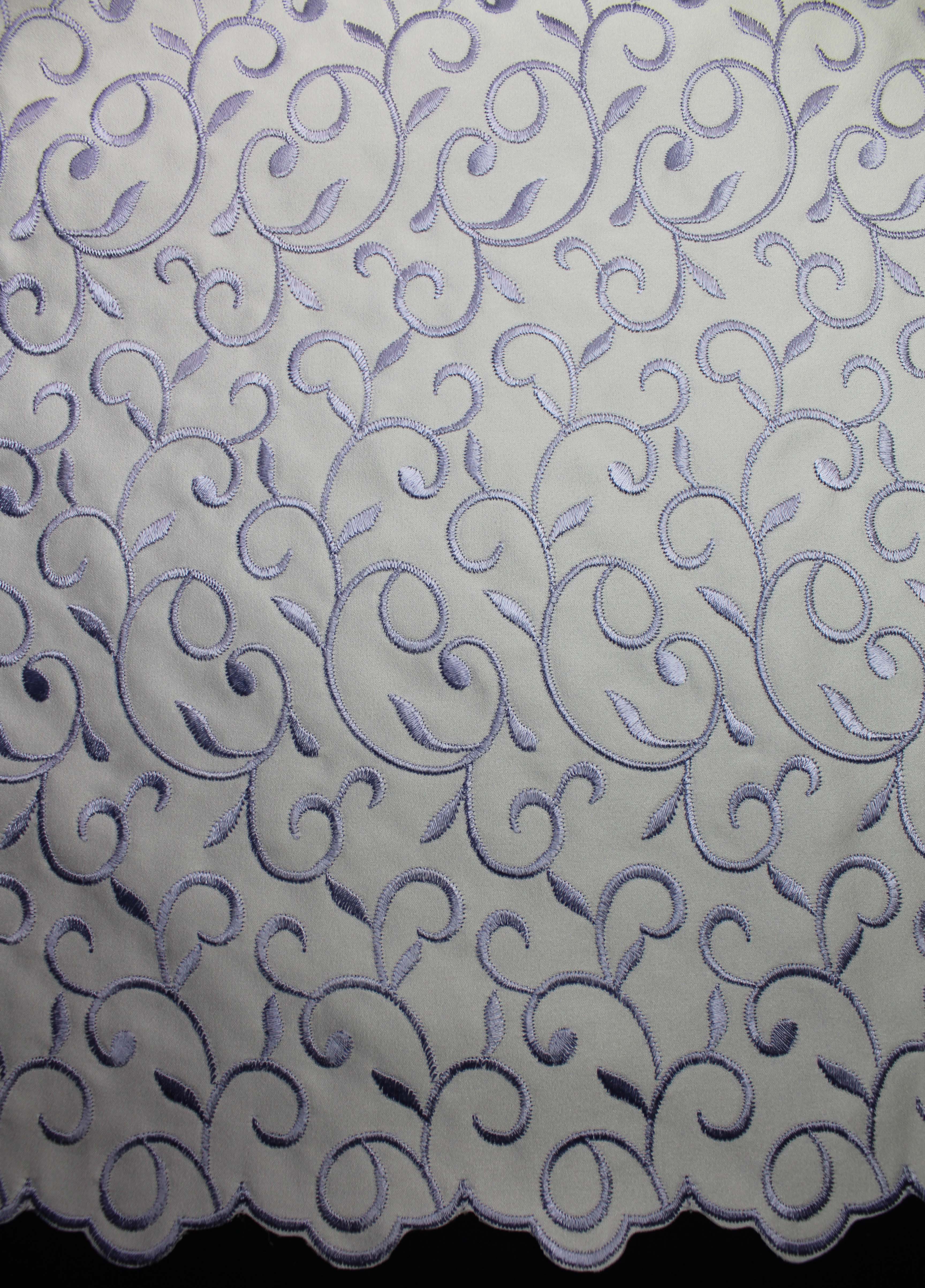 EMBROIDERED DUCHESS SATIN - WHITE/LILAC